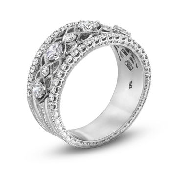 Diamond Multi Row Filigree Band In White Gold 18K