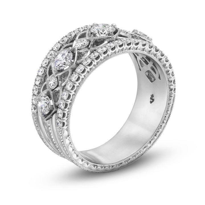 Diamond Multi Row Filigree Band In White Gold 18K