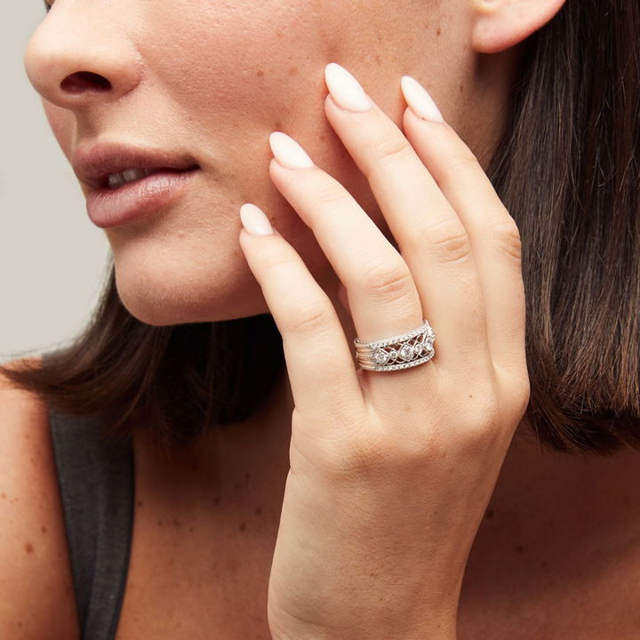 Diamond Multi Row Filigree Band In White Gold 18K