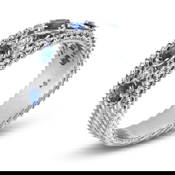 Blue Sapphire & Diamond Multi Row Filigree Band