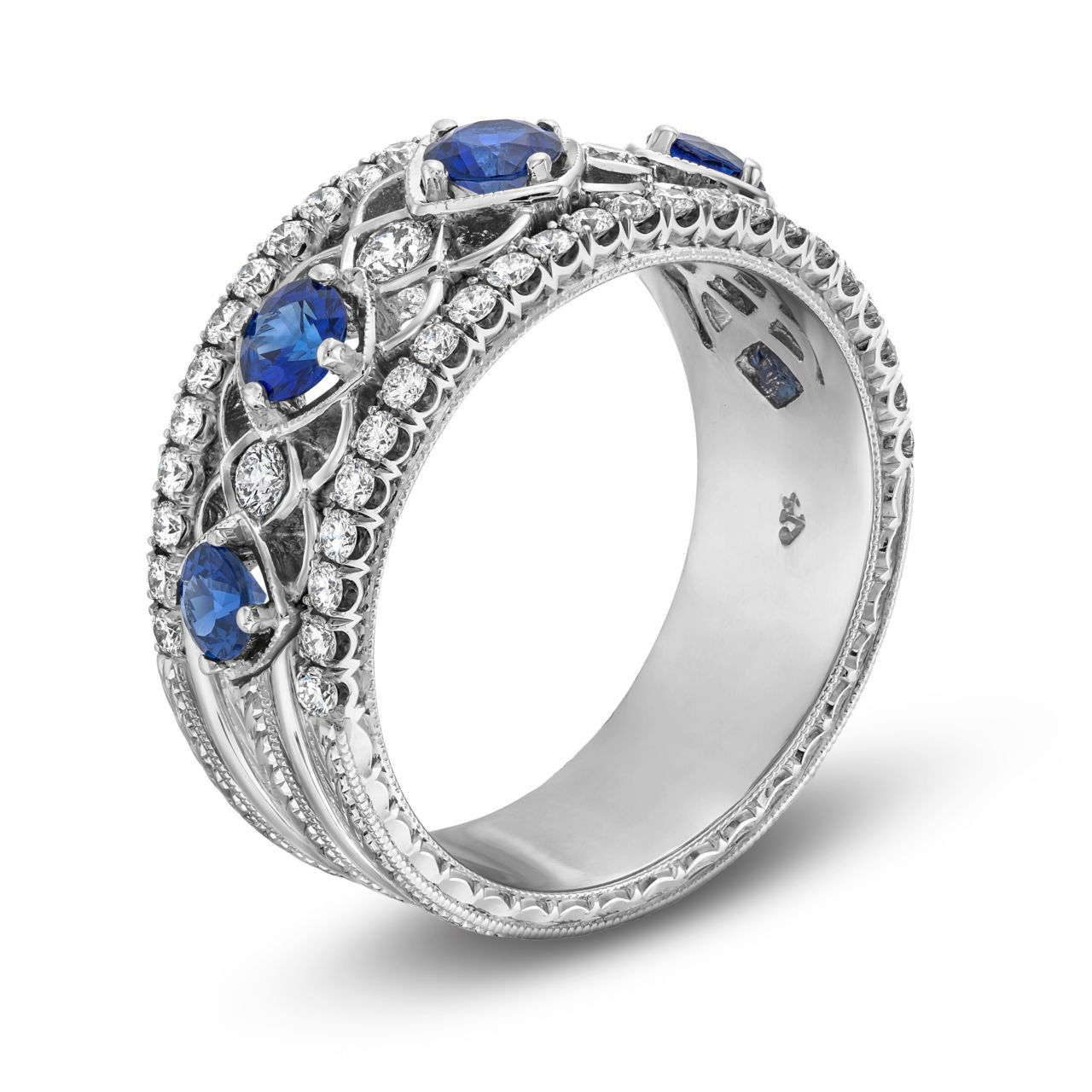 Blue Sapphire & Diamond Multi Row Filigree Band