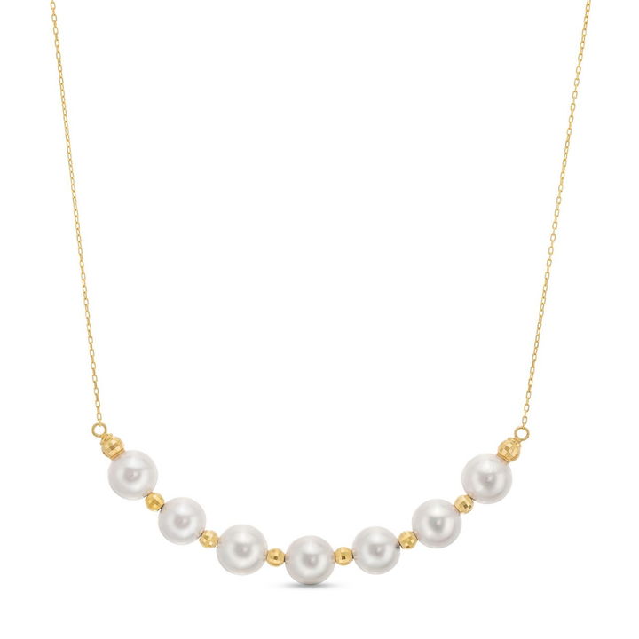 Pearl & Gold Ball Alternating Necklace In Yellow Gold 18K