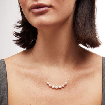 Pearl & Gold Ball Alternating Necklace In Yellow Gold 18K