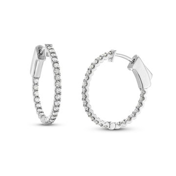 Diamond Hoops 0.75 Inch Earrings In Yellow Gold 14K