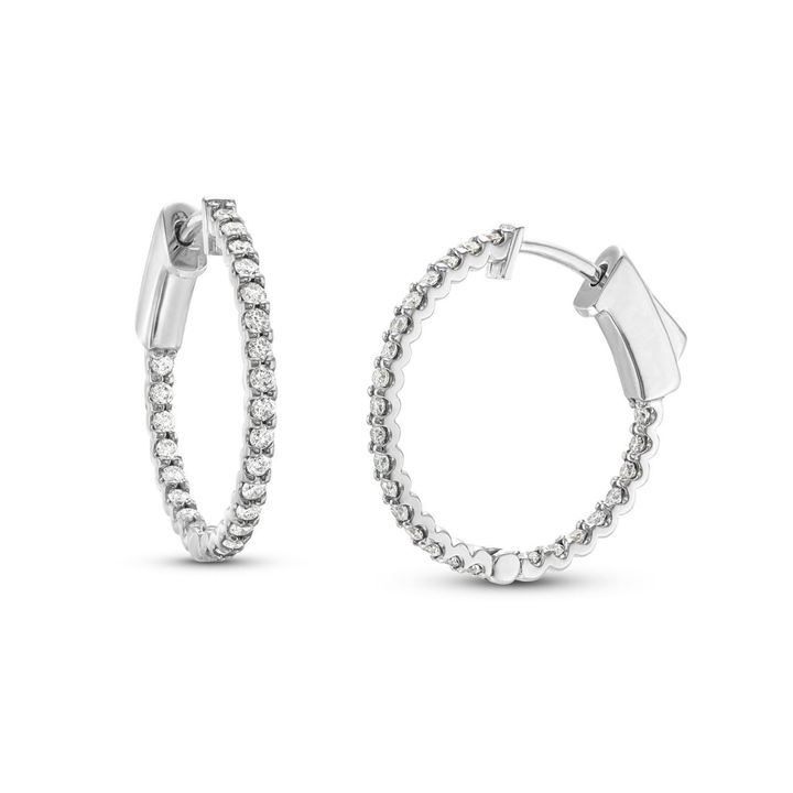 Yellow Gold 14K Diamond Hoops 0.75 Inch Earrings
