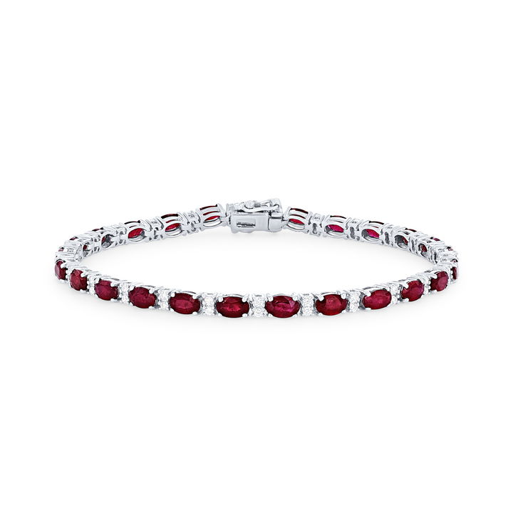 Alternating Ruby & Diamond Bracelet In White Gold 14K
