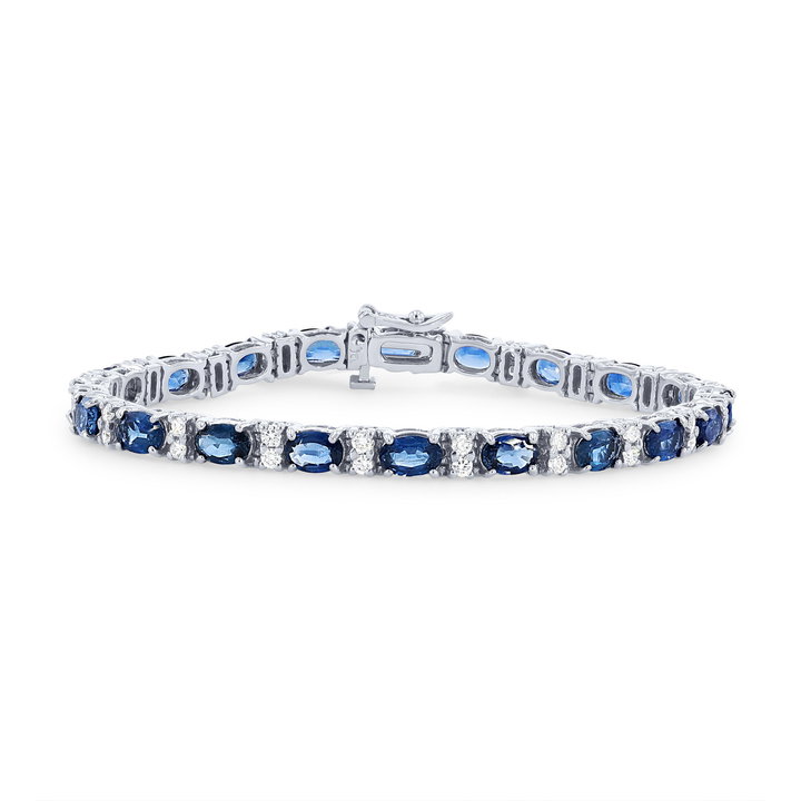 Alternating Sapphire & Diamond Bracelet In Solid 14K White Gold