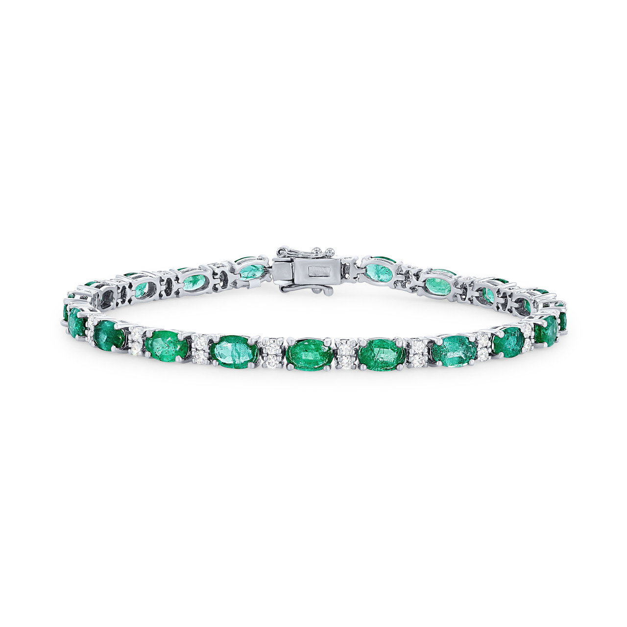 Alternating Green Emerald & Diamond Bracelet 0