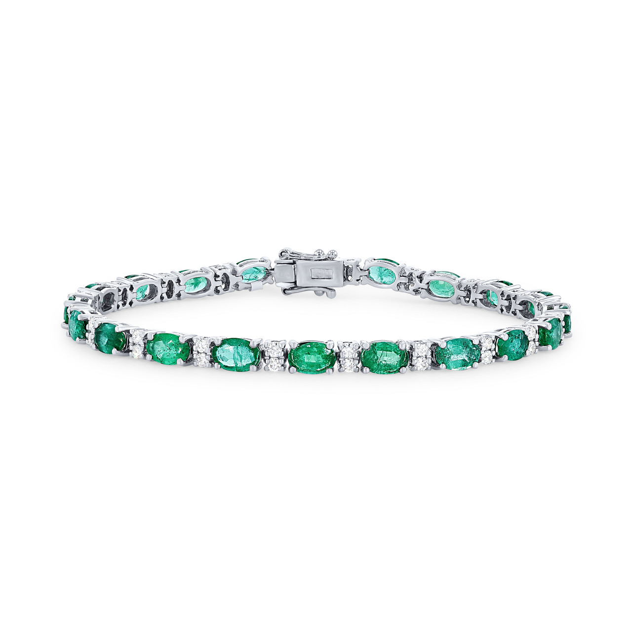 Alternating Green Emerald & Diamond Bracelet 0