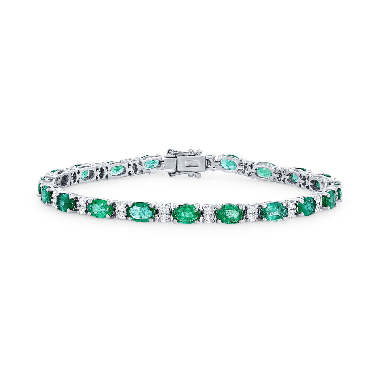 Alternating Green Emerald & Diamond Bracelet