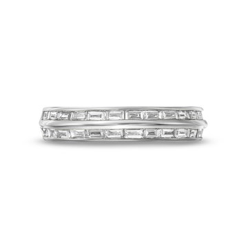 Double Row Baguette Channel Diamond Wedding Band In White Gold 14K