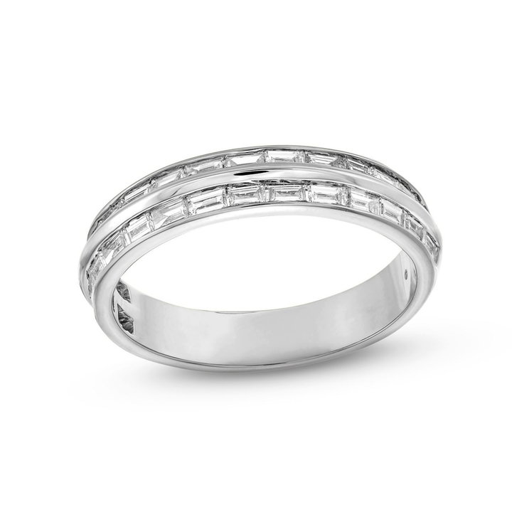 Double Row Baguette Channel Diamond Wedding Band In White Gold 14K