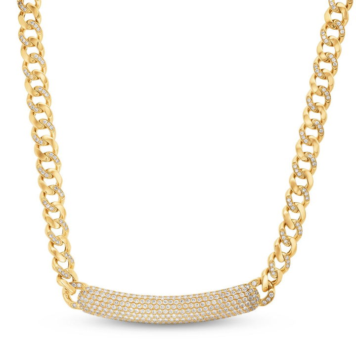 18.5 Inch Cuban Link Diamond Bar Necklace