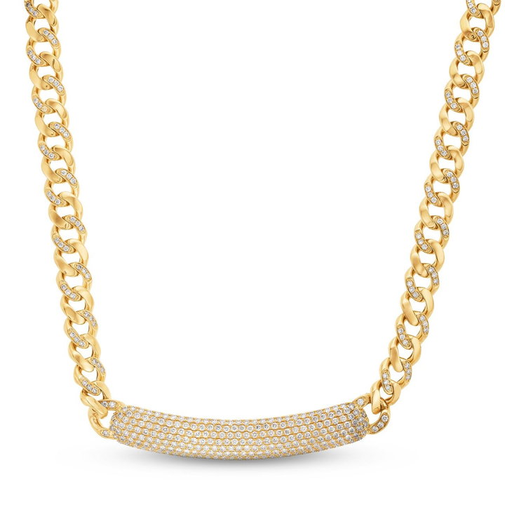 18.5 Inch Cuban Link Diamond Bar Necklace In Yellow Gold 14K