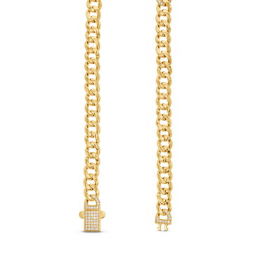 18.5 Inch Cuban Link Diamond Bar Necklace In Yellow Gold 14K