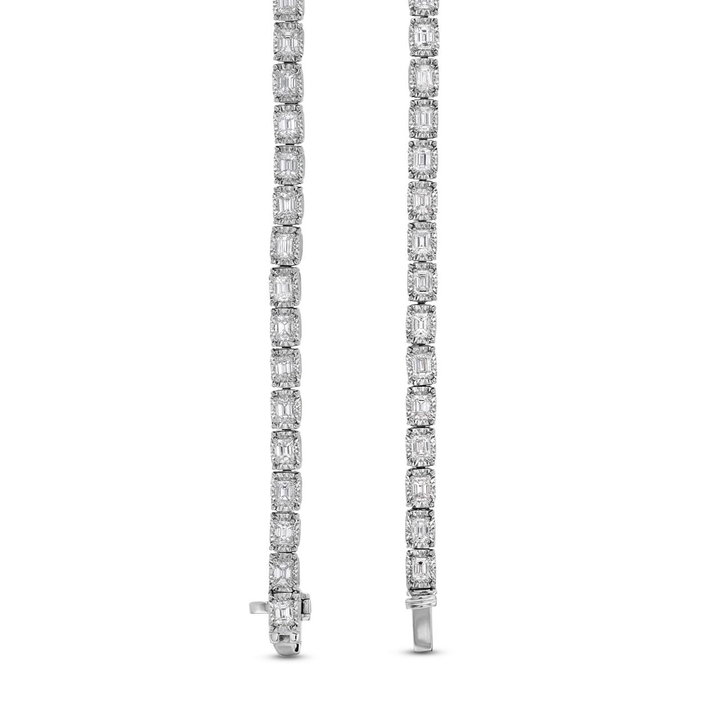 Emerald Diamond Tennis Necklace (9.65tw) In Solid 14K White Gold