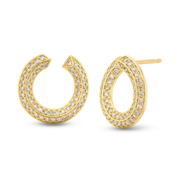 Pave Open Hoop Earrings In Yellow Gold 18K