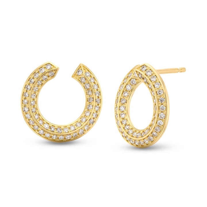 Pave Open Hoop Earrings In Yellow Gold 18K