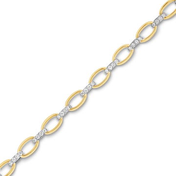 Alternating Gold and Diamond Paperclip Chain Bracelet In White And Yellow Gold 18K