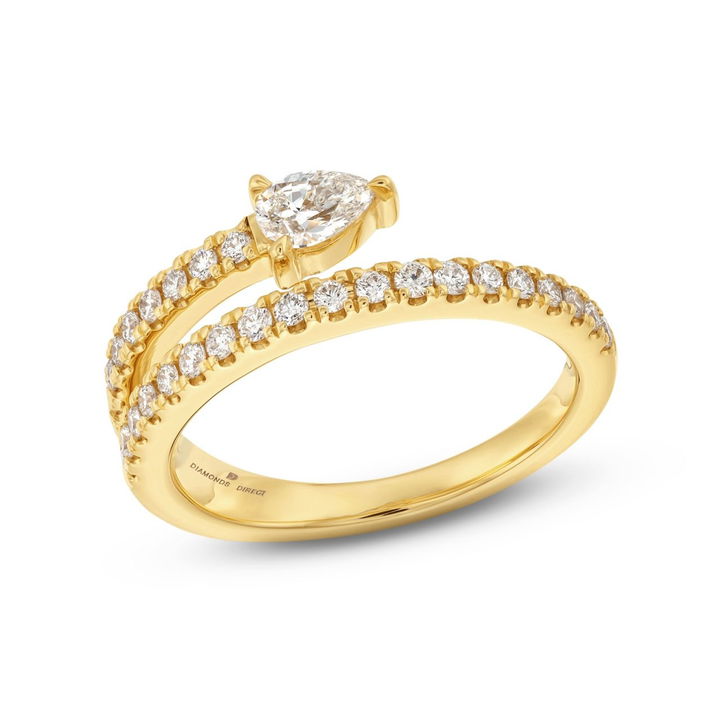 Yellow Gold 14K Pear Diamond Bypass Ring