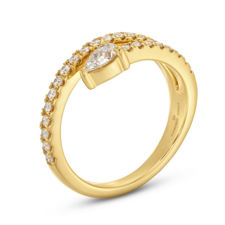 Yellow Gold 14K Pear Diamond Bypass Ring
