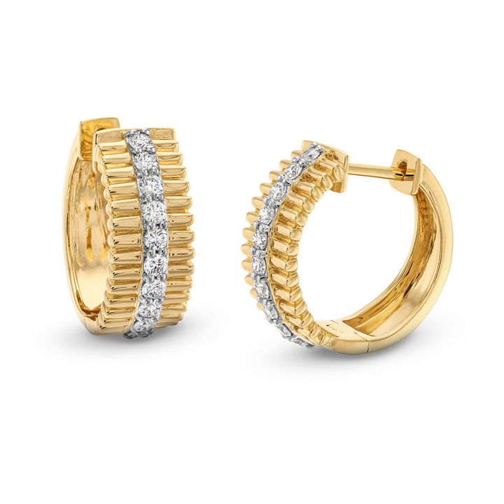 Three Row Texture Diamond Huggie Earrings