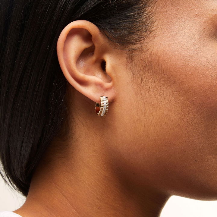 Three Row Texture Diamond Huggie Earrings