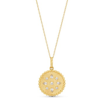 Round and Pear Diamond Bezel Pendant Necklace In Yellow Gold 14K