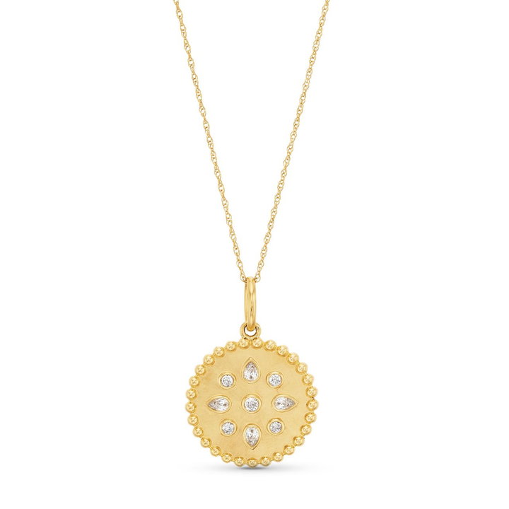 Round and Pear Diamond Bezel Pendant Necklace In Yellow Gold 14K