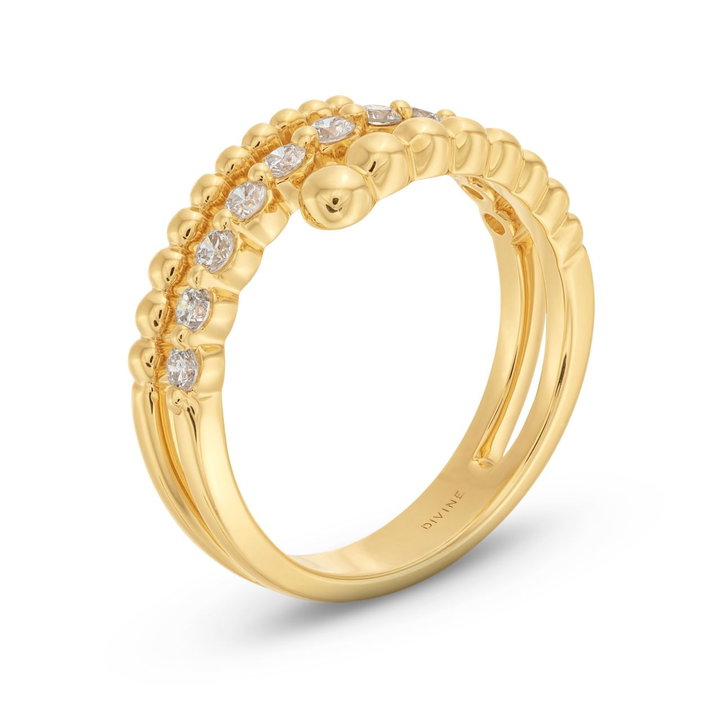 Beaded Diamond Wrap Ring In Yellow Gold 14K