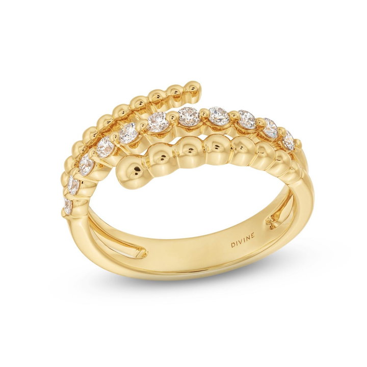 Beaded Diamond Wrap Ring In Yellow Gold 14K