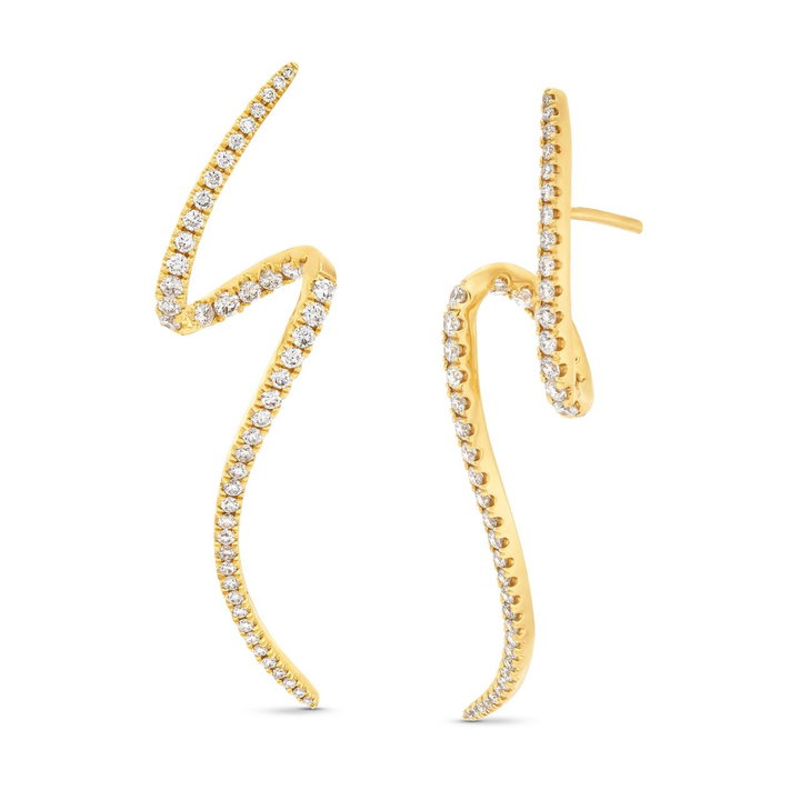 Diamond Swirl Drop Earrings In Yellow Gold 14K