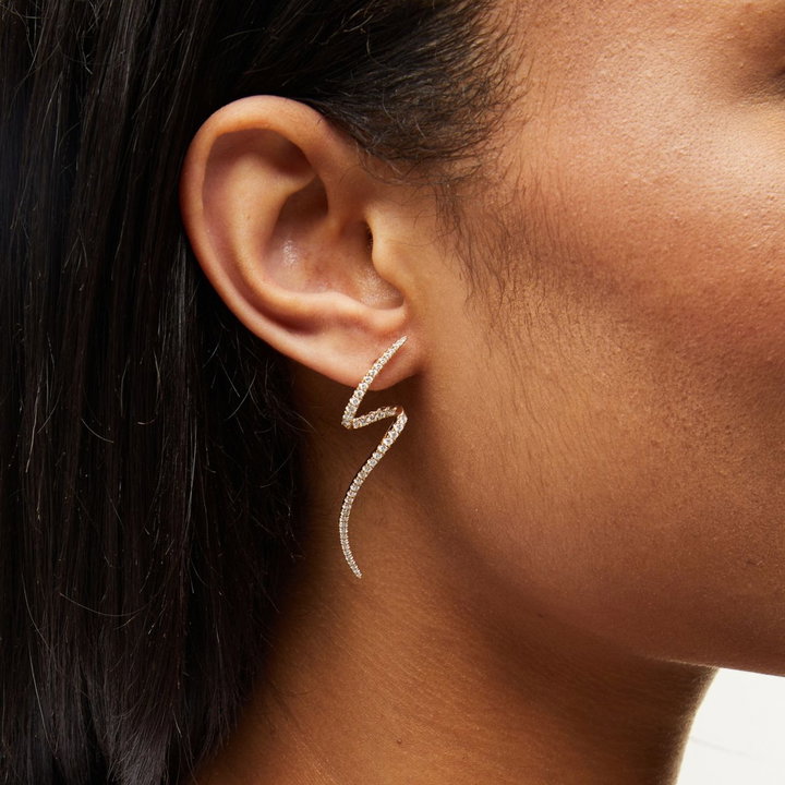 Diamond Swirl Drop Earrings In Yellow Gold 14K