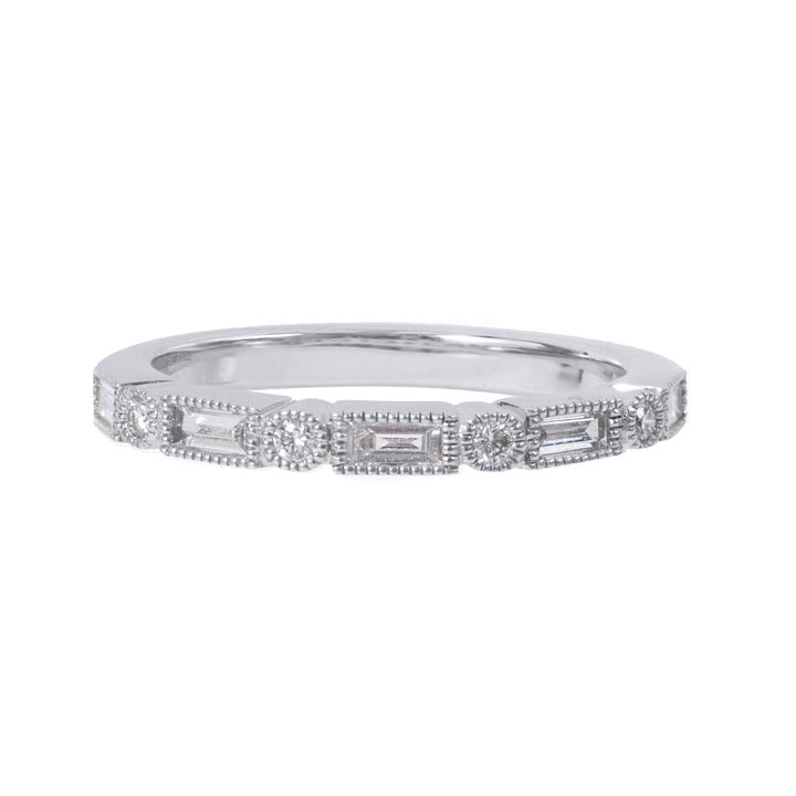Alternating Baguette & Round Diamond Milgrain Wedding Band
