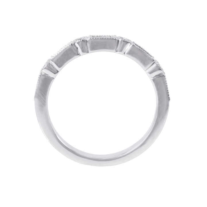 Alternating Baguette & Round Diamond Milgrain Wedding Band