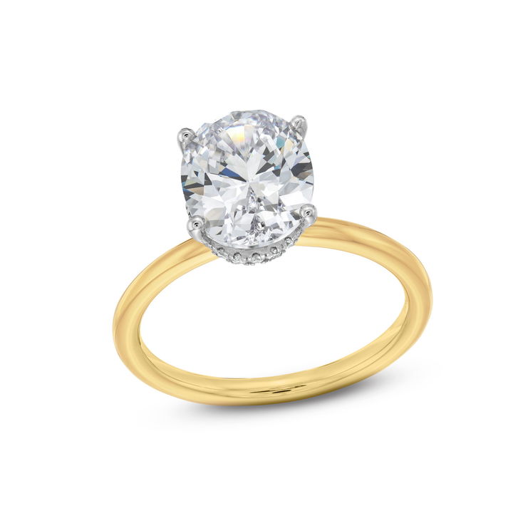 White And Yellow Gold 14K Solitaire Hidden Halo Oval Engagement Setting By Diamonds Direct Designs