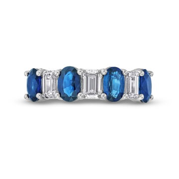 Emerald Diamond and Blue Sapphire Wedding Band In Yellow Gold 18K