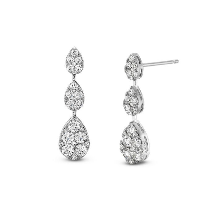 White Gold 14K Diamond Pear Shape Cluster Drop Earrings