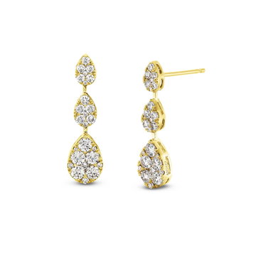 Diamond Pear Shape Cluster Drop Earrings In Yellow Gold 14K