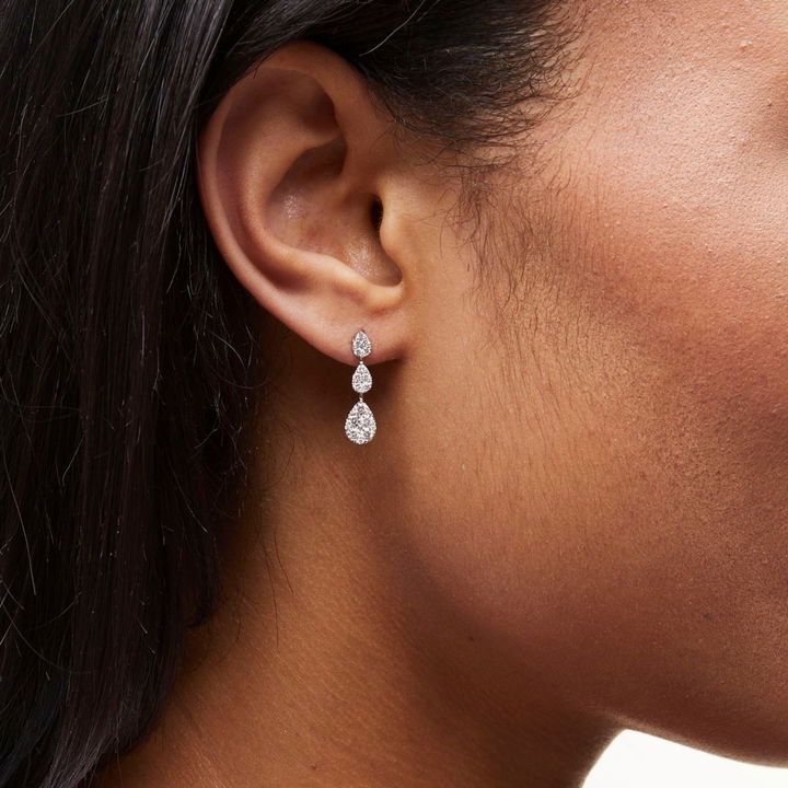 White Gold 14K Diamond Pear Shape Cluster Drop Earrings