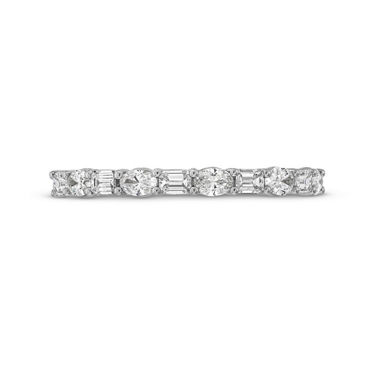 White Gold 14K Oval and Emerald Diamond Wedding Band