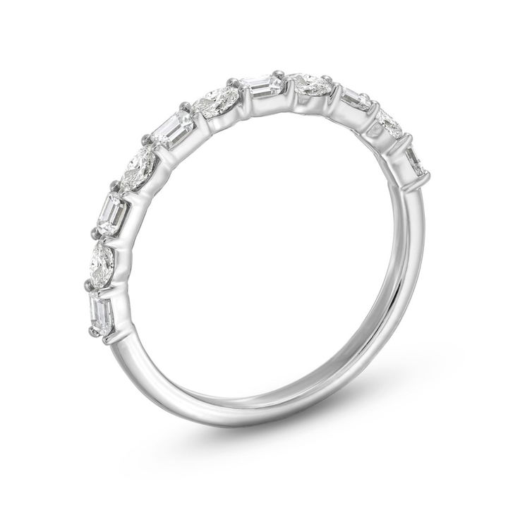 White Gold 14K Oval and Emerald Diamond Wedding Band