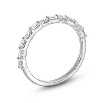 Oval and Emerald Diamond Wedding Band In White Gold 14K