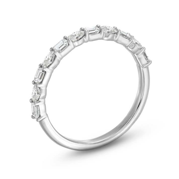 Oval and Emerald Diamond Wedding Band In White Gold 14K