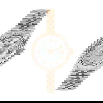 Rolex Lady-Datejust 28 White Mother of Pearl Diamond Set Dial Watch | Oystersteel & Rose Gold