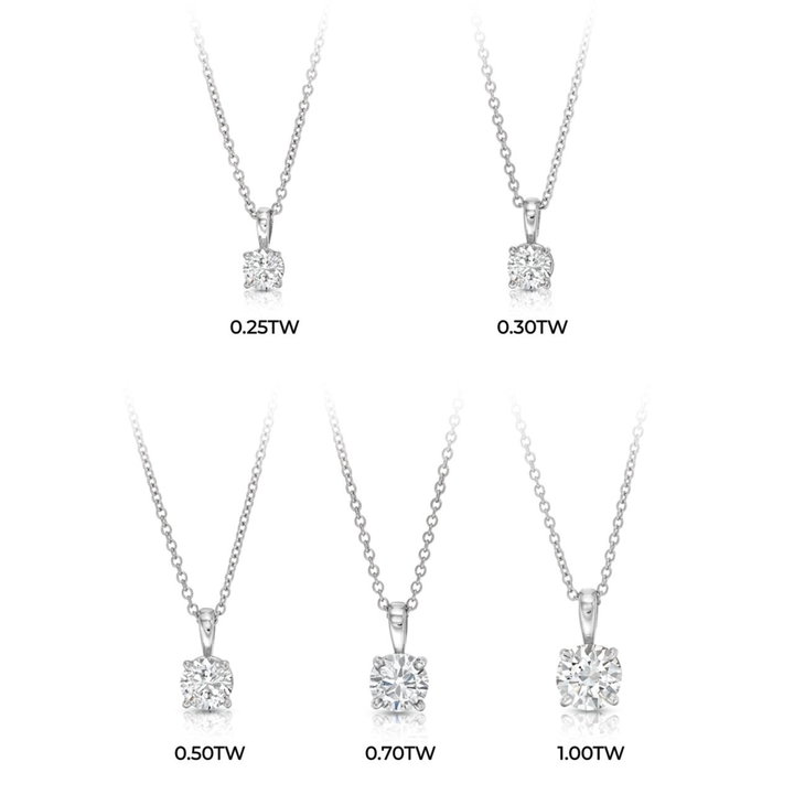 Four Prong Diamond Solitaire Pendant Necklace In White Gold 14K