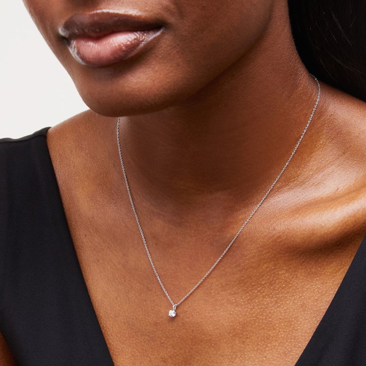 Four Prong Diamond Solitaire Pendant Necklace In White Gold 14K