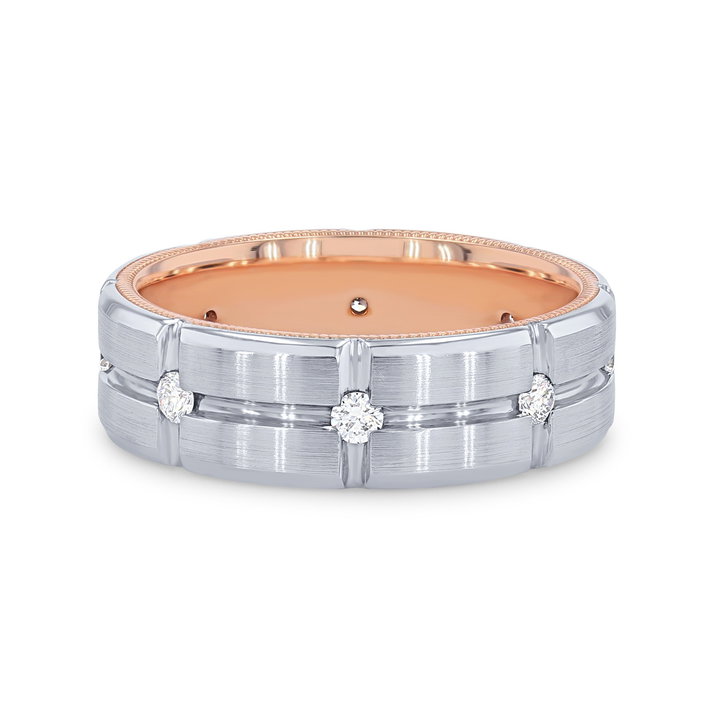 Verragio 7mm Two Tone Inlay Diamond Wedding Band In White Gold 14K