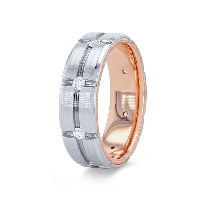 Verragio 7mm Two Tone Inlay Diamond Wedding Band In White Gold 14K