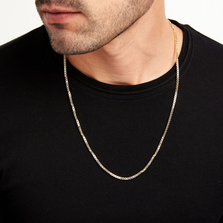 24 inch Box Chain Necklace In Solid 14K Yellow Gold